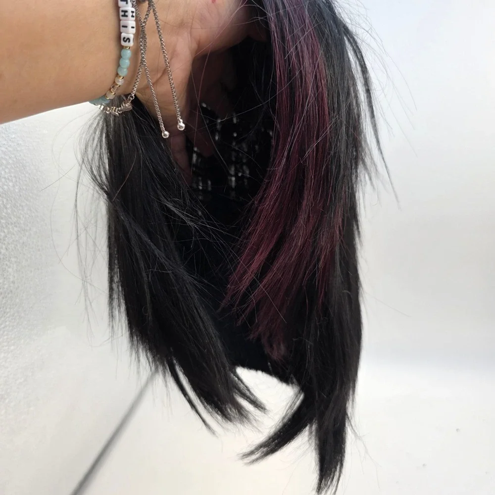 Mayde Beauty Black Burgundy Highlight Synthetic Wig Heat Safe Straight Bob